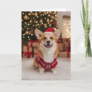 Cute Christmas Corgi Dog Custom  Folded Holiday Card