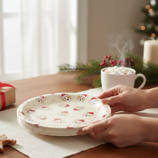 Cute Christmas Corgi Dog Pattern | Holidays Paper Plate (Creator Uploaded)