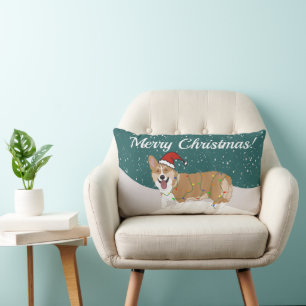 Cute Christmas Corgi Lumbar Cushion