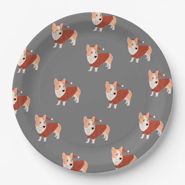 Cute Christmas Corgi Pattern Paper Plate (Front)