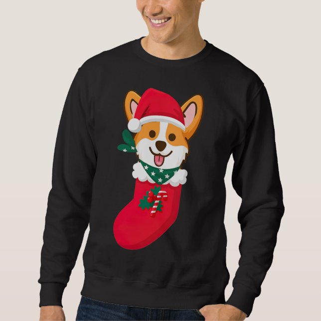 Cute Christmas Corgi Surprise Sift In The Sock Cor Sweatshirt (Front)