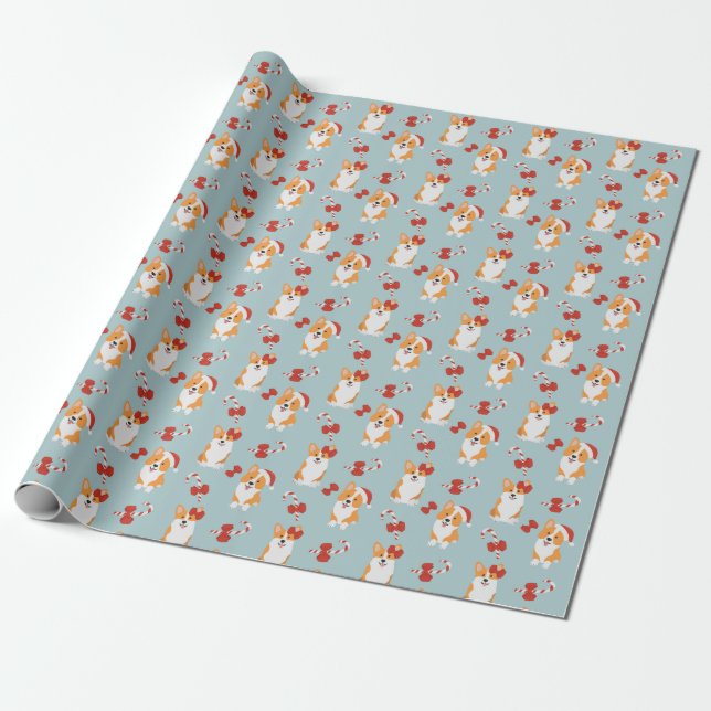 Cute Christmas Corgi Wrapping Paper (Unrolled)