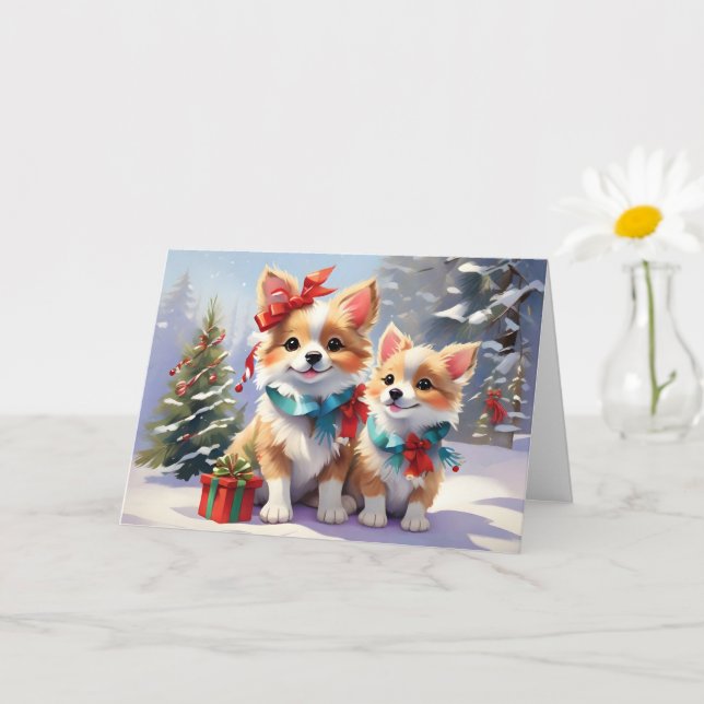 Cute Christmas Corgis Holiday Delight  Card (Small Plant)