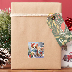 Cute Christmas Corgis Holiday Delight  Square Sticker