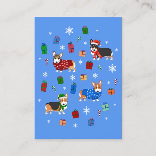Cute Christmas Corgis in Hats & Sweaters Business Card (Front)
