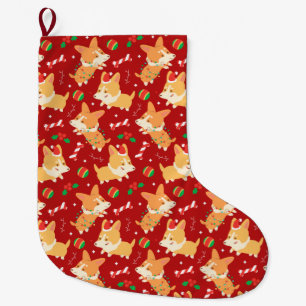 Cute Christmas Corgis Large Christmas Stocking