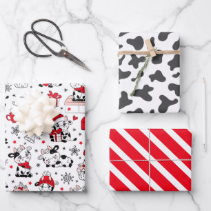 Cute Christmas Cow Bull Wrapping Paper Set of 3