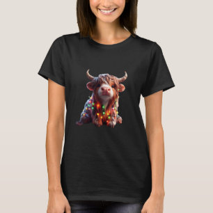 Cute Christmas Cow Calf with Fairy Lights Festive T-Shirt