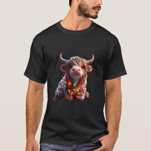 Cute Christmas Cow Calf with Fairy Lights Festive T-Shirt