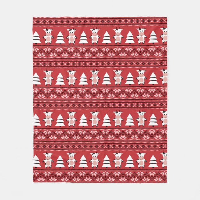 Cute Christmas Cow Fleece Blanket (Front)