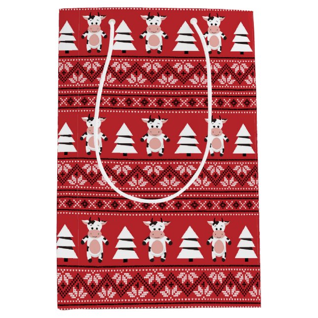 Cute Christmas Cow Gift Bag (Front)