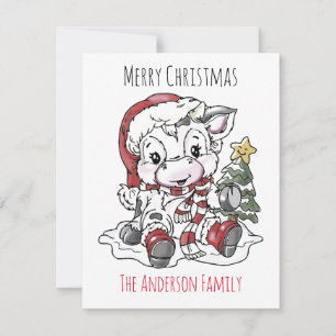 Cute Christmas Cow  Holiday Card