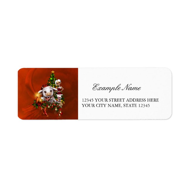 Cute christmas cow  return address label (Front)