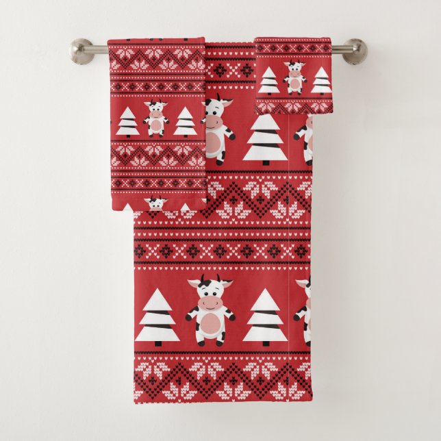 Cute Christmas Cow Towel Set (Insitu)