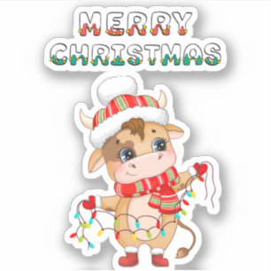 Cute Christmas Cow wearing winter costume 