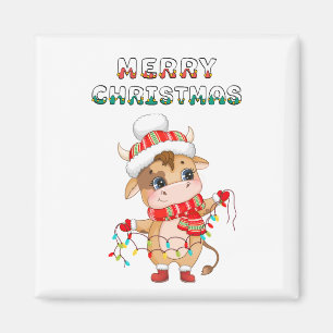 Cute Christmas Cow wearing winter costume Magnet