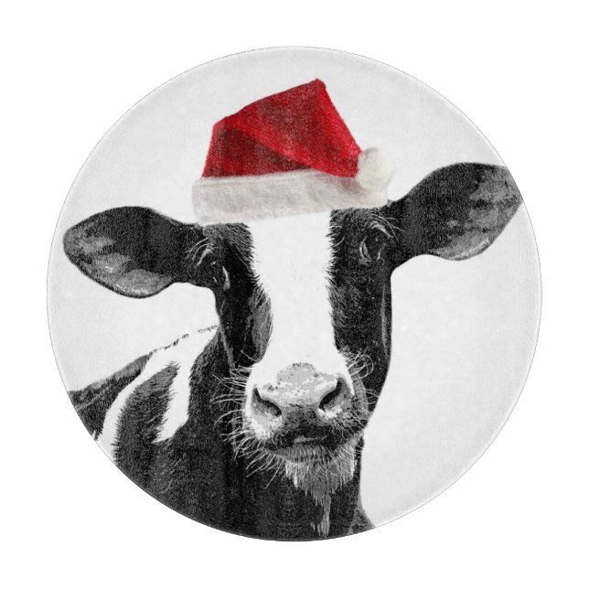 Cute Christmas Cow with Santa Hat Cutting Board (Front)