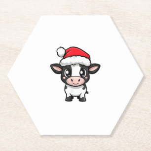Cute Christmas Cow Xmas Comic Paper Coaster
