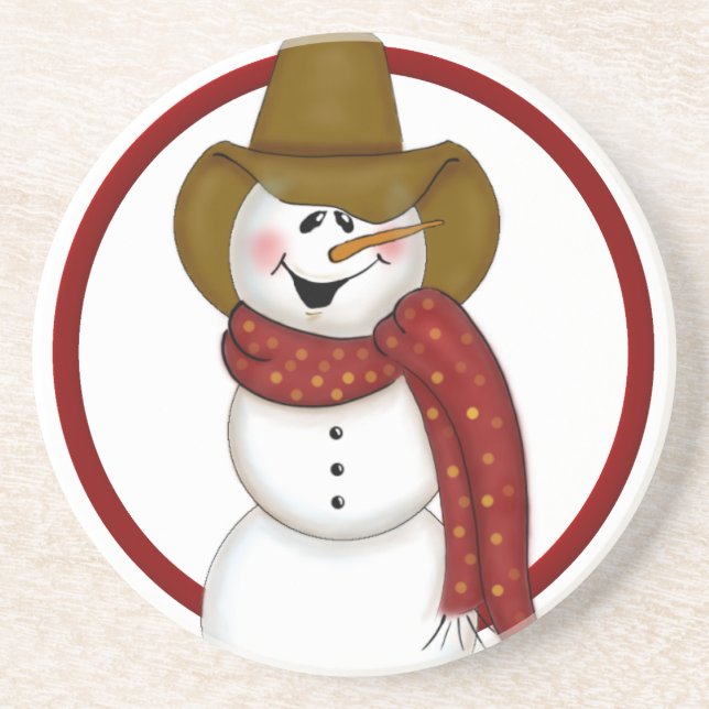 Cute Christmas Cowboy Snowman Coaster (Front)