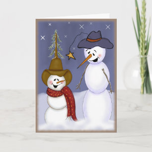 Cute Christmas Cowboy Snowman Holiday Card