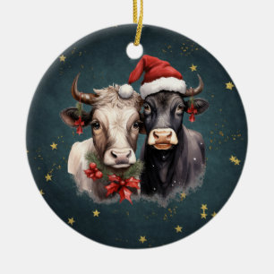 Cute Christmas Cows Ceramic Ornament