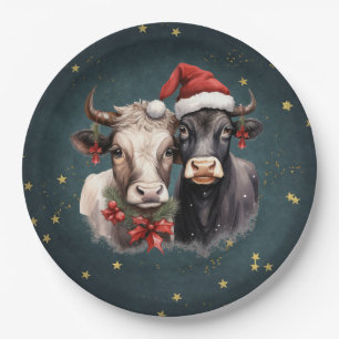 Cute Christmas Cows Paper Plate