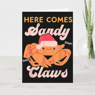 Cute Christmas Crab Pun Santa Hat, Here Comes Sand Card