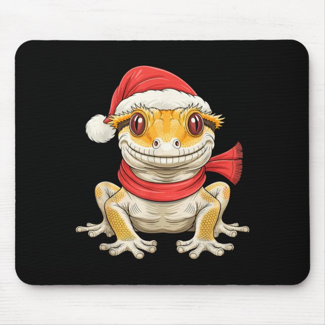Cute Christmas Crested Gecko Santa  Mouse Pad (Front)