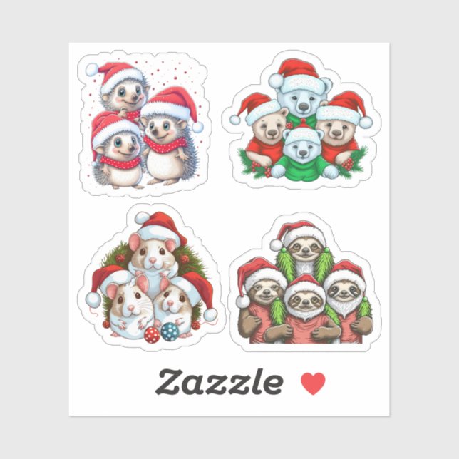 Cute Christmas Critter Stickers (Sheet)