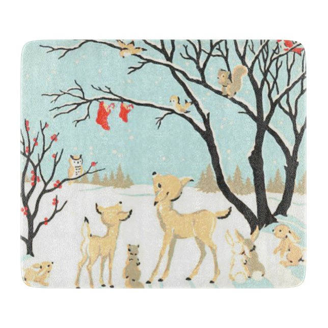 Cute Christmas Critters Country Cutting Board (Front)