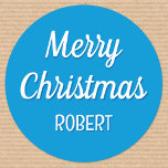 Cute Christmas Custom Kids Name Typography Blue Classic Round Sticker<br><div class="desc">Make Christmas morning even more magical with custom name stickers! A festive template with retro typography, and personalised with your child's name. These stickers are perfect for adding a special touch to gift wrap, envelopes, gift tags, and more! A fun surprise that kids will love! Printed colours: blue and white....</div>