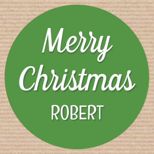 Cute Christmas Custom Kids Name Typography Green Classic Round Sticker (Creator Uploaded)