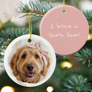 Cute Christmas Custom Photo Dog Pet Modern Pink Ceramic Ornament