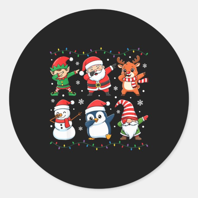 Cute Christmas Dabbing Santa Elf Reindeer Boys Gir Classic Round Sticker (Front)