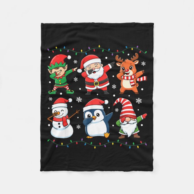 Cute Christmas Dabbing Santa Elf Reindeer Boys Gir Fleece Blanket (Front)
