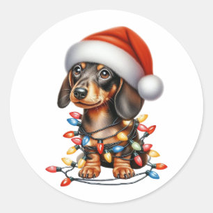 Cute Christmas Dachshund Classic Round Sticker