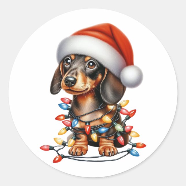 Cute Christmas Dachshund Classic Round Sticker (Front)