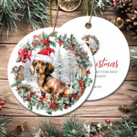 Cute Christmas dachshund dog puppy Santa hat