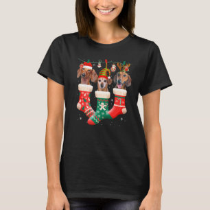 Cute Christmas Dachshund In Sock Xmas Reindeer San T-Shirt