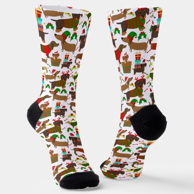 Cute Christmas Dachshund Socks (Angled)