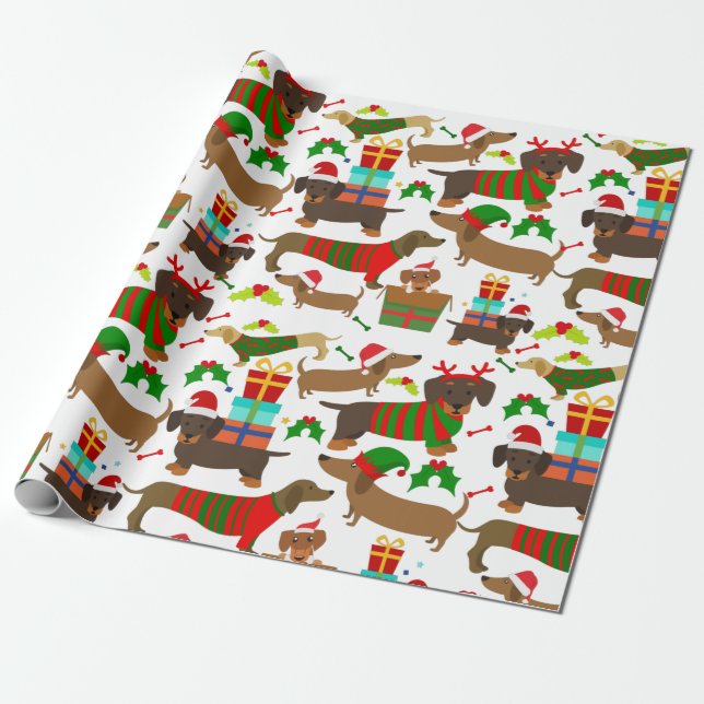 Cute Christmas Dachshund  Wrapping Paper (Unrolled)