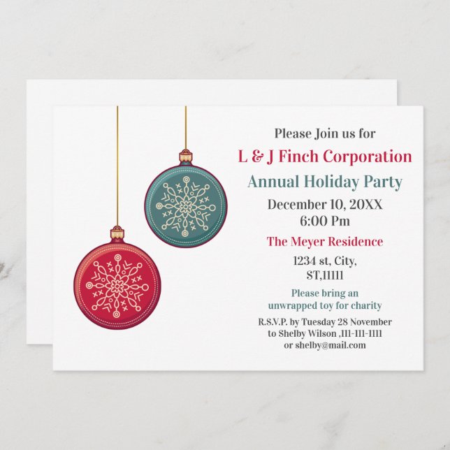 Cute Christmas Decoration Holiday Party Invitation (Front/Back)