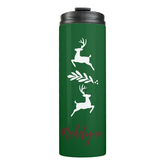 Cute Christmas Deer and Custom Name  Thermal Tumbler (Front)