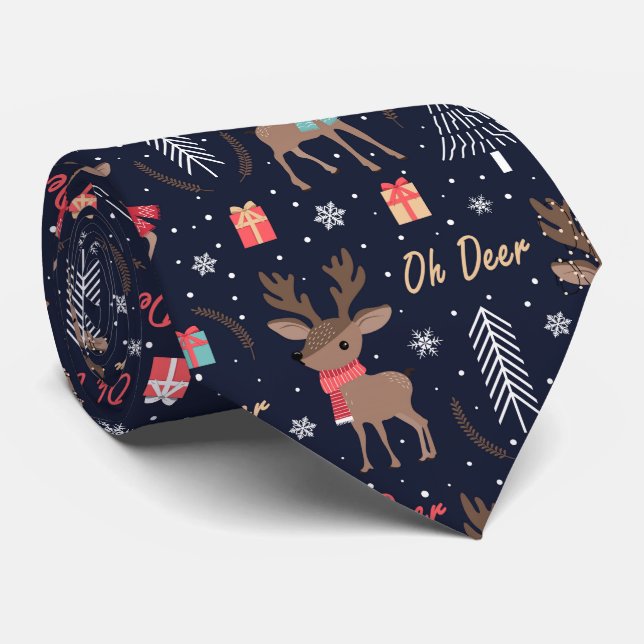 Cute Christmas deer and symbols pattern Tie (Rolled)