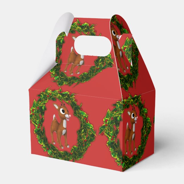 Cute Christmas Deer and Wreath Favour Box (Front Side)