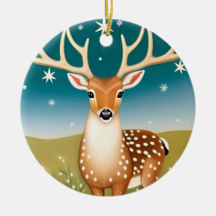 Cute christmas deer ceramic ornament