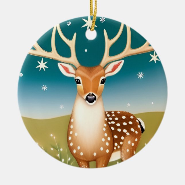 Cute christmas deer ceramic ornament (Front)