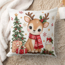 Cute Christmas Deer Fawn with Christmas Tree