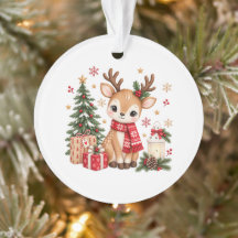 Cute Christmas Deer Fawn with Christmas Tree