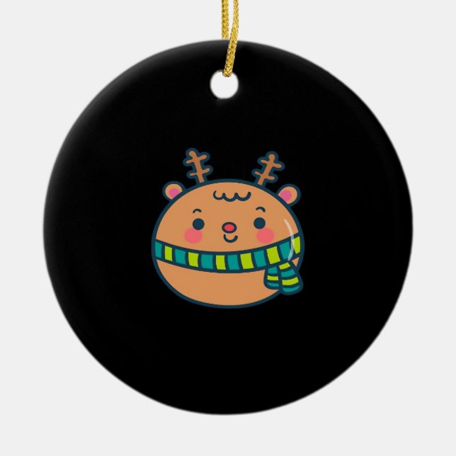 Cute Christmas Deer Festive Classic Design Ceramic Ornament (Front)